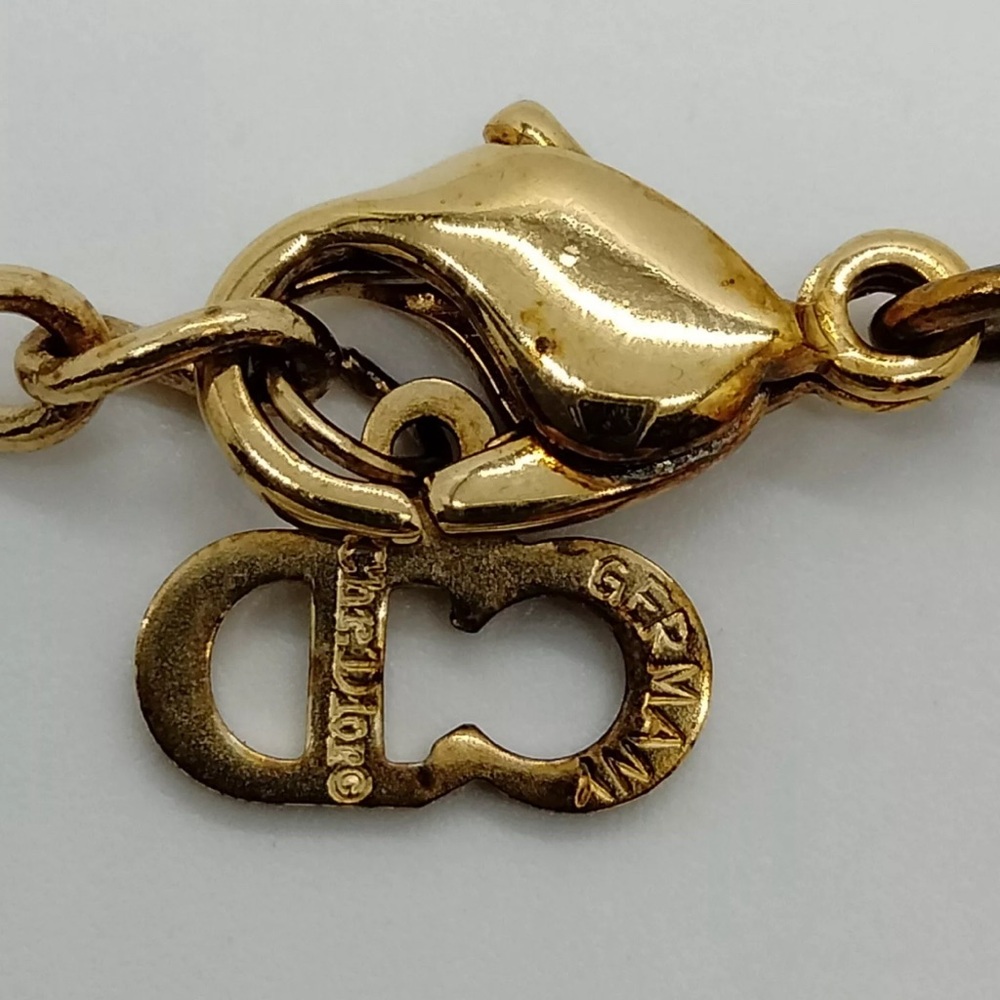 Stunning Vintage Christian Dior Gold Plated Logo Crystal Necklace. Preowned . - Picture 6 of 10